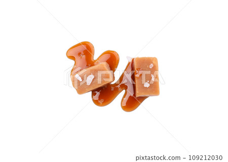 PNG,Cubes of salted caramel , isolated on white background 109212030