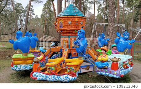 Kiev, Ukraine January 10, 2021: Children's attractions in the park of the city of Kiev 109212340