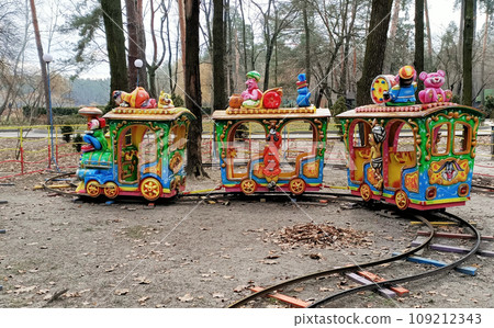 Kiev, Ukraine January 10, 2021: Children's attractions in the park of the city of Kiev 109212343