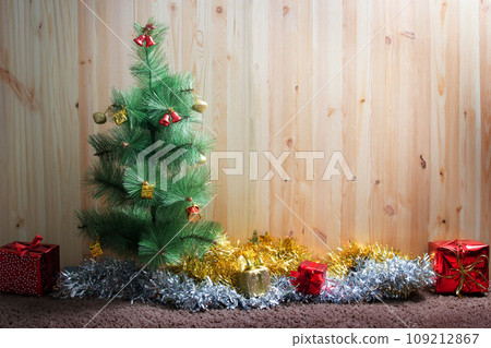 Christmas decoration corner at homewith ribbon and present boxes 109212867