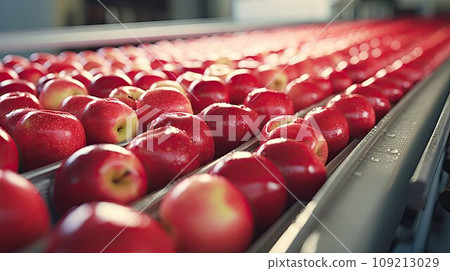 Conveyor belt with red apples Conveyor belt with red apples 109213029