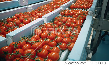 Conveyor belt detail loading tomatoes Conveyor belt detail loading tomatoes 109213031