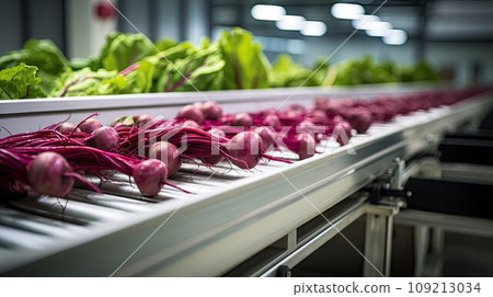 Beetroot on a selection conveyor belt. 109213034
