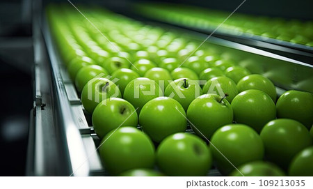 ripe green apples on conveyor ripe green apples on conveyor 109213035