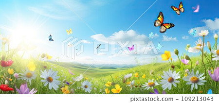 summer spring field on background blue sky 109213043