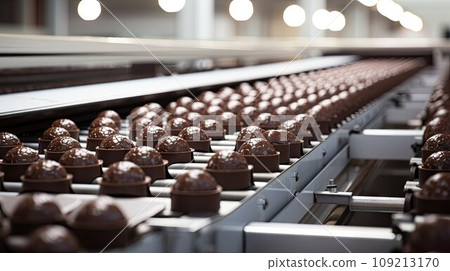 Sweets production process. Conveyor belt Sweets production process. Conveyor belt 109213170