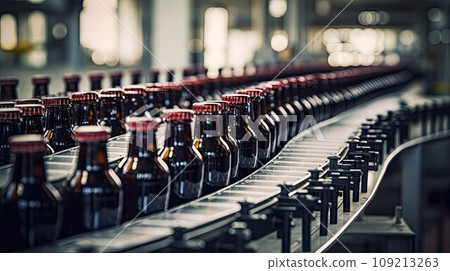 Beer bottles on the conveyor belt Beer bottles on the conveyor belt 109213263