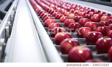 Conveyor belt with red apples Conveyor belt with red apples 109213287