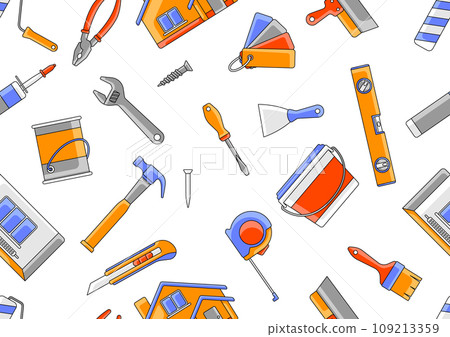 Pattern with repair working tools. Equipment for construction industry and business. 109213359