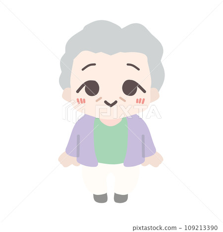 微笑的祖母變成迷你角色的全身插圖。 109213390