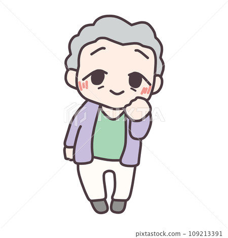 微笑的祖母變成迷你角色的全身插圖。 微笑的祖母變成迷你角色的全身插圖。 109213391
