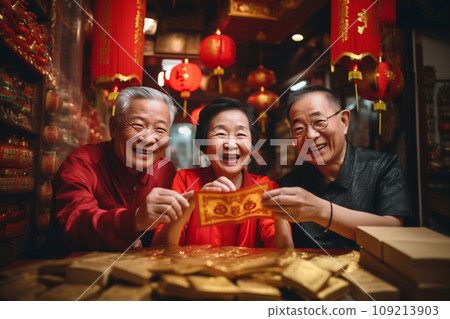 Multi generation family celebrating Chinese New Year Multi generation family celebrating Chinese New Year 109213903