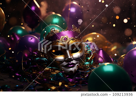 Mardi Gras balloons and sparkles Mardi Gras balloons and sparkles 109213936