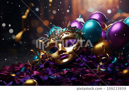 Mardi Gras balloons and sparkles Mardi Gras balloons and sparkles 109213939