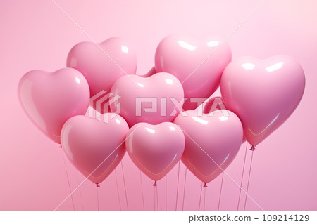 Heart shape pink balloons. Valentine's Day or Mother's Day elements against pink background Heart shape pink balloons. Valentine's Day or Mother's Day elements against pink background 109214129