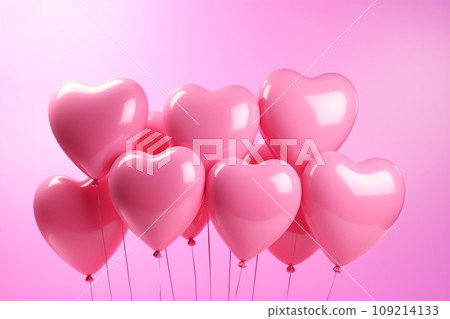 Heart shape pink balloons. Valentine's Day or Mother's Day elements against pink background Heart shape pink balloons. Valentine's Day or Mother's Day elements against pink background 109214133