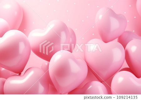 Heart shape pink balloons. Valentine's Day or Mother's Day elements against pink background Heart shape pink balloons. Valentine's Day or Mother's Day elements against pink background 109214135