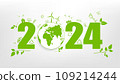 New year 2024 Green Eco friendly, Sustainability planning concept and World environmental with doodle icons on white background, Vector illustration 109214244