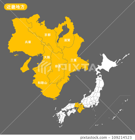 Detailed map of Japan map and Kinki region 109214523