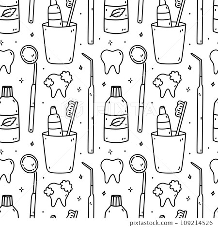 Seamless pattern with dental items 109214526
