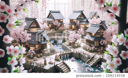 Sakura-Adorned Origami Japanese Villages 109214556