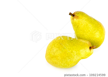 Ripe pear fruits isolated on white . Free space for text. 109214599