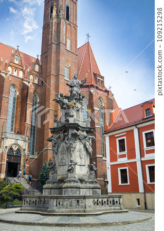 Ancient buildings on Ostrow Tumski at daytime in Wroclaw. High quality photo 109215298