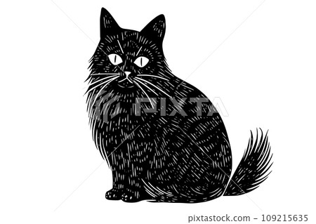 Black cat hand drawn ink sketch. Engraved lined style vector illustration. 109215635