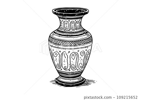 Set of ancient vase hand drawn ink sketch. Engraved style vector illustration. 109215652