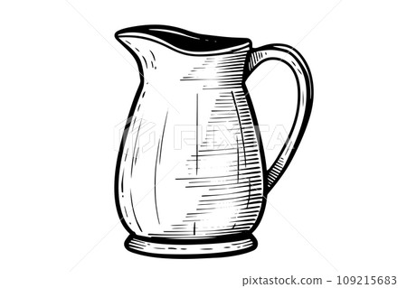jug or pitcher hand drawn ink sketch. Engraved style vector illustration. 109215683