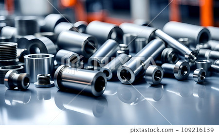 Close-up of industrially manufactured metal parts for industry after production - AI generated 109216139