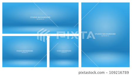 A set of stage showcases, a demonstration of products. Minimalist blue catwalk scenes. 109216789