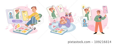 Children with smartphone. Vector illustration. Smartphones have become essential tool in educational journey school aged children Mobile phones offer access to internet, enabling children to explore 109216814