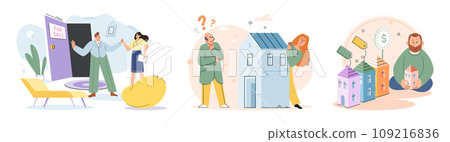 Buying and choosing housing. Vector illustration The business operated from commercial building in city center Choosing right housing option required careful consideration budget and location 109216836