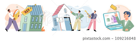 Buying and choosing housing. Vector illustration The business expanded into larger building Choosing right housing option required careful consideration The vector illustration showcased various Buying and choosing housing. Vector illustration The business expanded into larger building Choosing right housing option required careful consideration The vector illustration showcased various 109216848