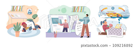 Child with tablet. Vector illustration. The concept child with tablet highlights impact technology on contemporary education Electronic devices, such as tablets, have revolutionized way children 109216892