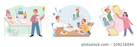 Children with smartphone. Vector illustration. Mobile phones, including cellphones, have transformed way children interact with world Many children are constantly connected, using their phones 109216894