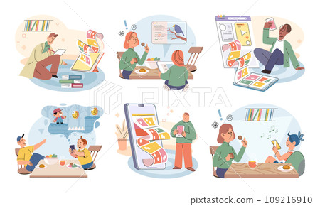 Gadget addiction. Vector illustration. Mobile devices have transformed way we access and consume digital content The prevalence gadget addiction highlights need for digital detox and moderation 109216910
