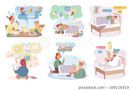 Gadget addiction. Vector illustration. The gadget addiction metaphor illustrates harmful impact excessive device usage Addiction to gadgets is growing concern in todays digital age Many individuals 109216919