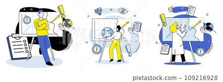 Data visualization vector illustration. The data visualization metaphor compares data analysis to creating visual masterpiece Strategy formulation involves developing plan action to achieve business Data visualization vector illustration. The data visualization metaphor compares data analysis to creating visual masterpiece Strategy formulation involves developing plan action to achieve business 109216928