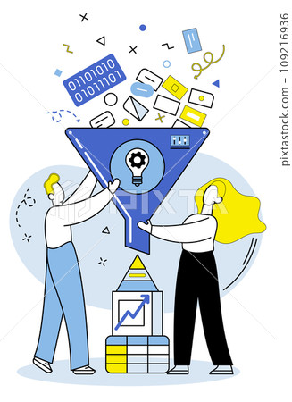 Business analytics vector illustration. Information is valuable asset for gaining competitive edge Presentations communicate key findings and recommendations The business analytics metaphor guides 109216936