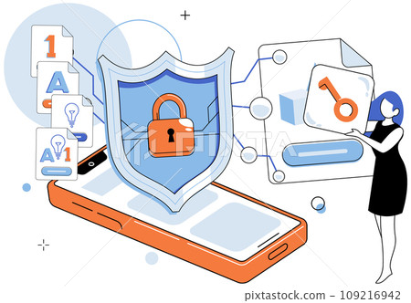 Cyber security vector illustration. Safety in cyberspace relies on secure systems and stringent protection measures The lock metaphor signifies importance safeguarding digital assets Secure access Cyber security vector illustration. Safety in cyberspace relies on secure systems and stringent protection measures The lock metaphor signifies importance safeguarding digital assets Secure access 109216942