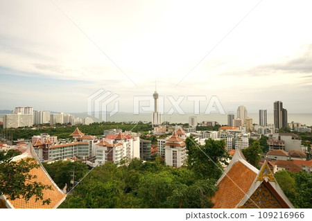 The scenery of Pattaya seen from Big Buddha Temple, a tourist attraction in Chonburi Province, Thailand 109216966