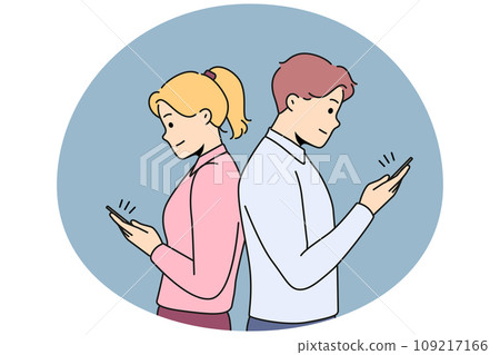 Couple back to back texting on mobiles online Couple back to back texting on mobiles online 109217166
