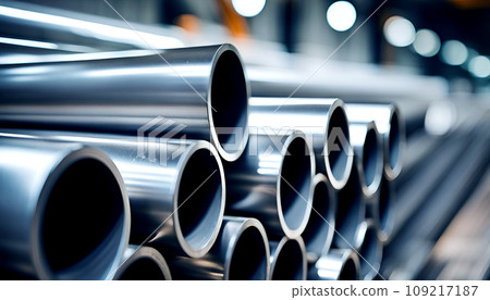 Close-ups of stored industrially manufactured metal steel pipes after production - AI generated Close-ups of stored industrially manufactured metal steel pipes after production - AI generated 109217187