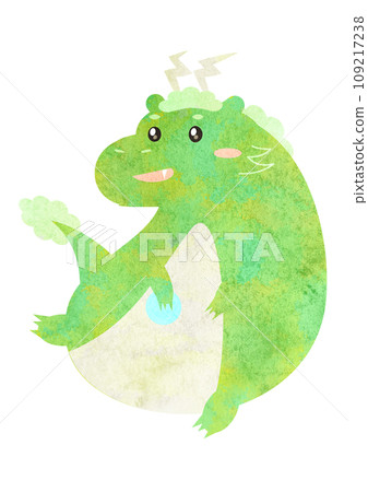 Illustration material of a cute chubby dragon drawn in watercolor 109217238