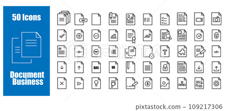 Set business document vector icon. Lined file and web doc for office. Folder symbol illustration and format pictogram report black image. Computer doc paper flat outline 109217306