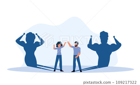 Vector illustration of a flat character representing a young woman and a businessman working together in a business team, symbolizing teamwork and success. Group individuals, including man and woman 109217322