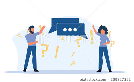 Vector illustration showcases a person with a speech bubble, representing idea that communication is key to effective collaboration and successful business. Highlights the importance of information 109217331