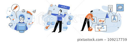 Business idea. Vector illustration. It is bridge connects initial idewith practical steps required for implementation Imagination is playground where business ideas take shape It is realm It is realm 109217739